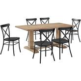 Joanna 7 Piece Dining Set in Brown with Camille Chairs in Black Metal