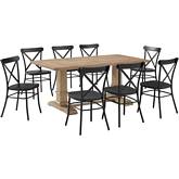 Joanna 9 Piece Dining Set in Brown with Camille Chairs in Black Metal