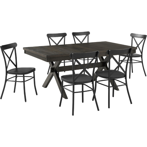 Hayden 7 Piece Dining Set in Slate with Camille Chairs in Black Metal