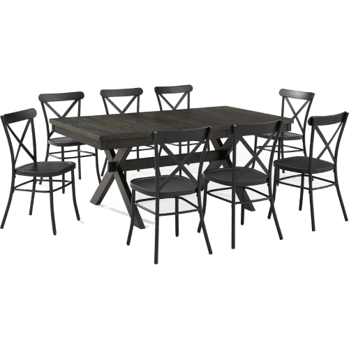Hayden 9 Piece Dining Set in Slate with Camille Chairs in Black Metal