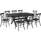 Hayden 9 Piece Dining Set in Slate with Camille Chairs in Black Metal