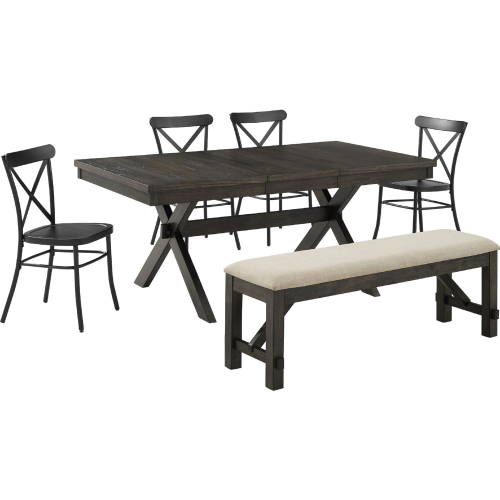 Hayden 6 Piece Dining Set in Slate with Camille Chairs in Black Metal