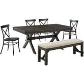 Hayden 6 Piece Dining Set in Slate with Camille Chairs in Black Metal