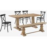 Joanna 6 Piece Dining Set with Camille Chairs in Rustic Brown & Black Metal