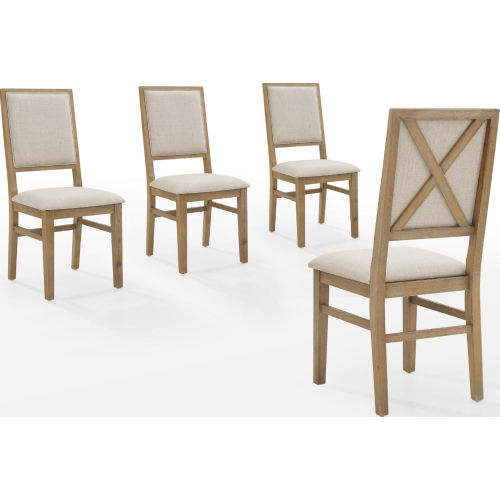 Joanna Dining Chair in Rustic Brown Wood & Cream Fabric (Set of 4)