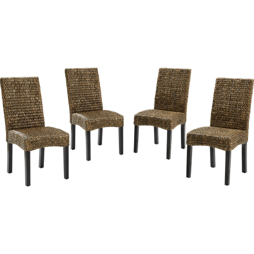 Edgewater Dining Chair Set in Seagrass & Brown Wood (Set of 4)