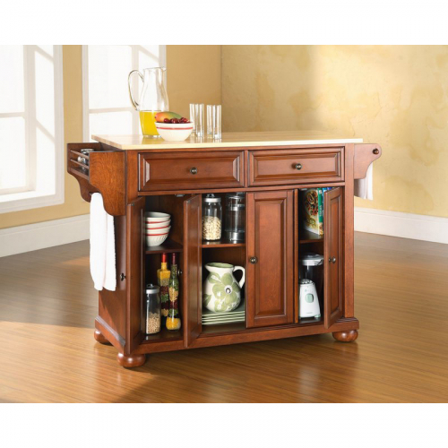 Alexandria Kitchen Island in Classic Cherry Finish with Natural Wood Top