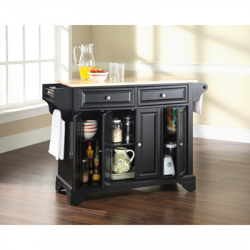 Lafayette Kitchen Island in Black Finish with Natural Wood Top