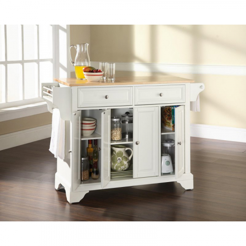 Lafayette Kitchen Island in White Finish with Natural Wood Top
