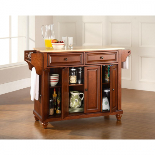 Cambridge Kitchen Island in Classic Cherry Finish with Natural Wood Top