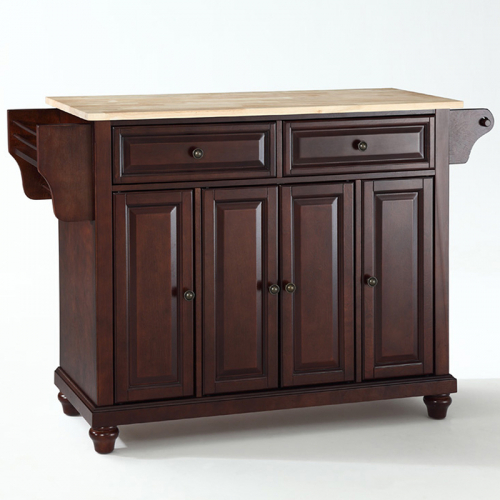 Cambridge Kitchen Island in Vintage Mahogany Finish with Natural Wood Top