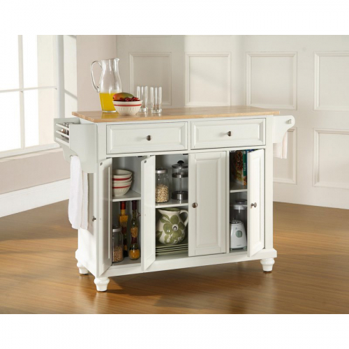 Cambridge Kitchen Island in White Finish with Natural Wood Top