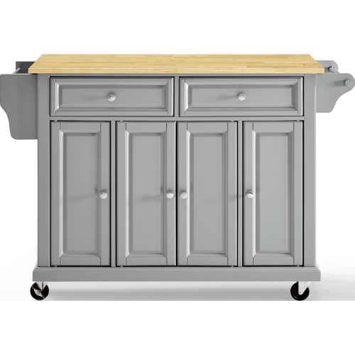 Kitchen Cart Island in Vintage Grey Finish with Natural Wood Top