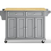 Kitchen Cart Island in Vintage Grey Finish with Natural Wood Top