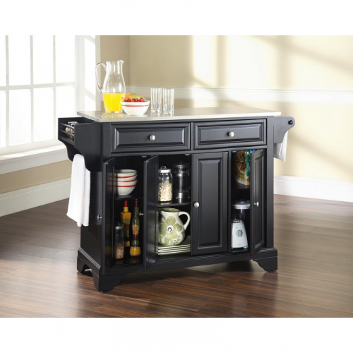 Lafayette Kitchen Island in Black Finish with Stainless Steel Top