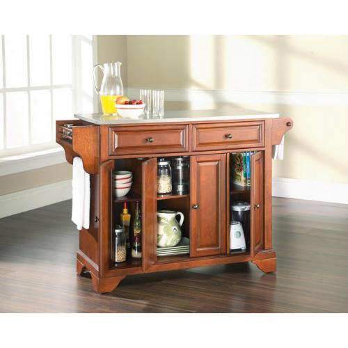 Lafayette Kitchen Island in Classic Cherry Finish with Stainless Steel Top