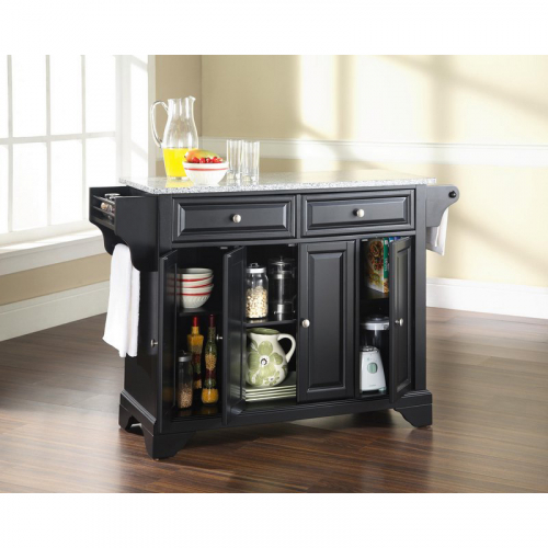Lafayette Kitchen Island in Black Finish with Salt & Pepper Granite Top