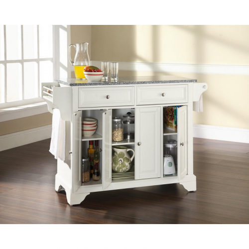 Lafayette Kitchen Island in White Finish with Salt & Pepper Granite Top