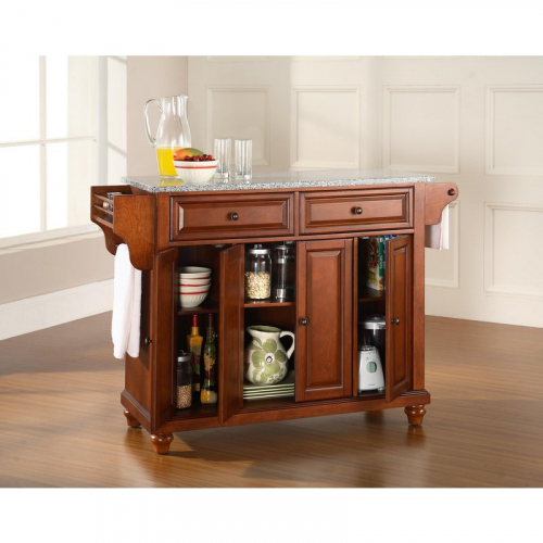 Cambridge Kitchen Island in Classic Cherry Finish with Salt & Pepper Granite Top