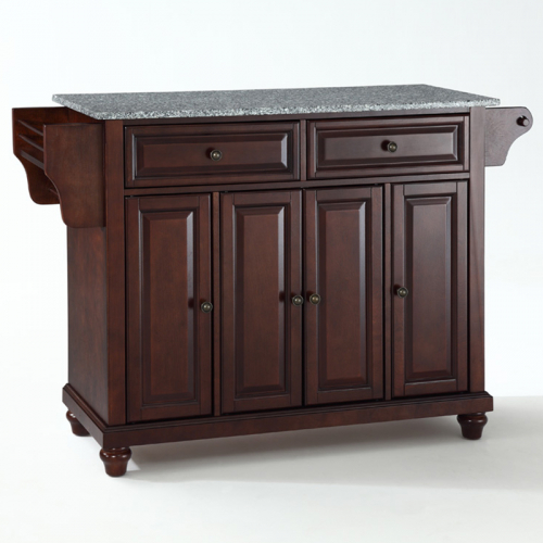Cambridge Kitchen Island in Vintage Mahogany Finish with Salt & Pepper Granite Top