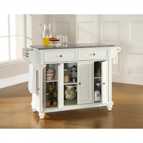Cambridge Kitchen Island in White Finish with Salt & Pepper Granite Top