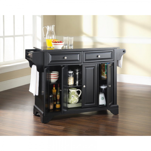 Lafayette Kitchen Island in Black Finish with Solid Black Granite Top
