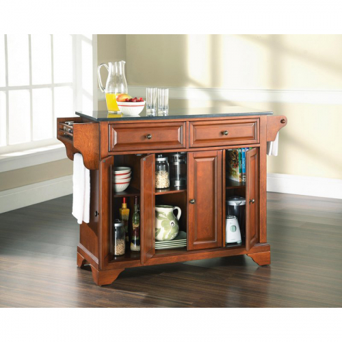 Lafayette Kitchen Island in Classic Cherry Finish with Solid Black Granite Top