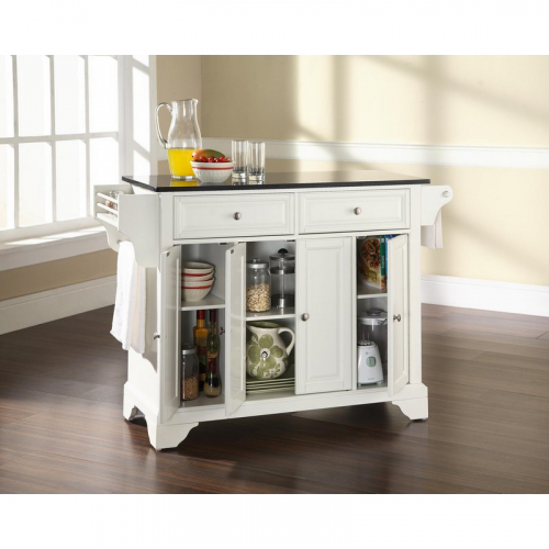 Lafayette Kitchen Island in White Finish with Solid Black Granite Top