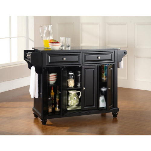 Cambridge Kitchen Island in Black Finish with Solid Black Granite Top