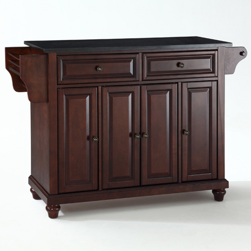 Cambridge Kitchen Island in Vintage Mahogany Finish with Solid Black Granite Top