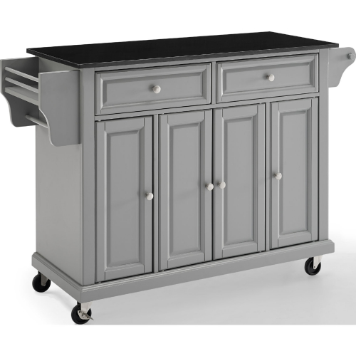 Kitchen Cart Island in Vintage Grey Finish with Black Granite Top