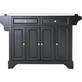 Lafayette Kitchen Island Cart in Black Finish with White Granite Top