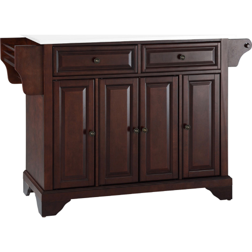 Lafayette Kitchen Island Cart in Mahogany Finish with White Granite Top