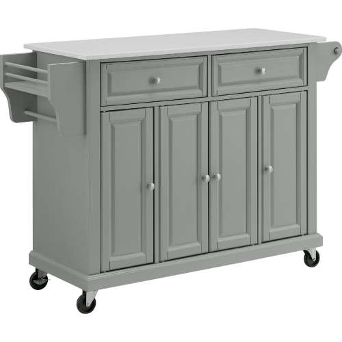 Kitchen Cart in Gray Finish with White Granite Top