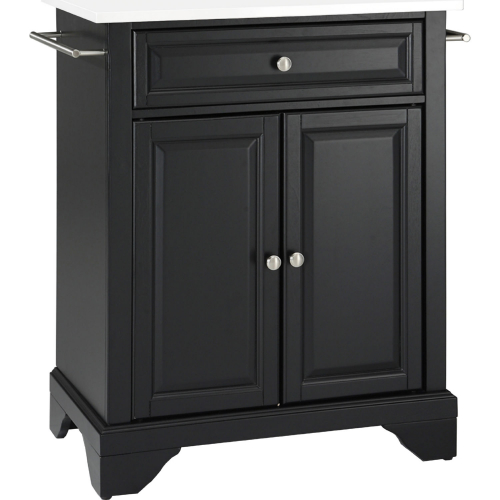 Lafayette Portable Kitchen Island Cart in Black Finish with White Granite Top