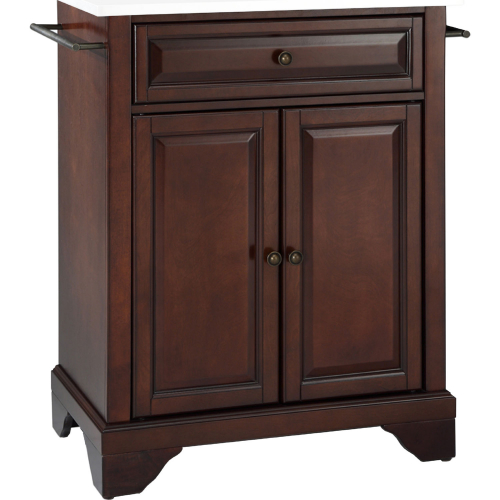 Lafayette Portable Kitchen Island Cart in Mahogany Finish with White Granite Top