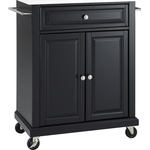 Compact Kitchen Cart in Black Finish with White Granite Top