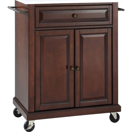 Compact Kitchen Cart in Mahogany Finish with White Granite Top