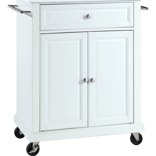 Compact Kitchen Cart in White Finish with White Granite Top