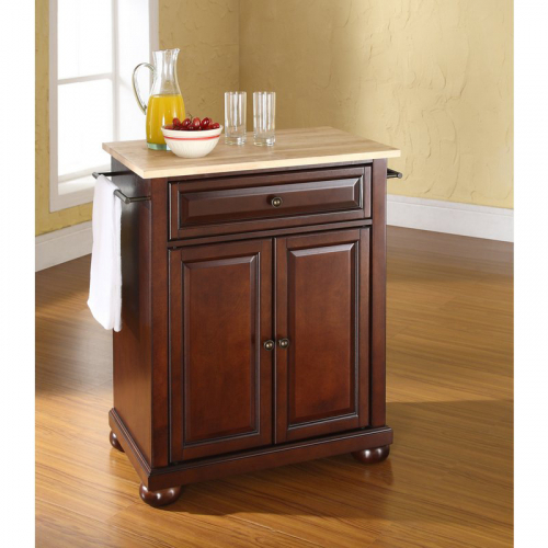 Cuisine Alexandria 28" Kitchen Island in Vintage Mahogany Finish with Natural Wood Top