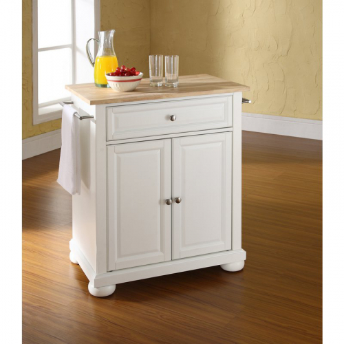 Cuisine Alexandria 28" Kitchen Island in White Finish with Natural Wood Top
