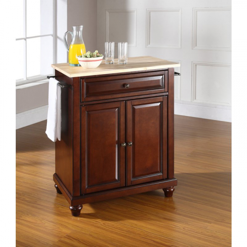 Cuisine Cambridge 28" Kitchen Island in Vintage Mahogany Finish with Natural Wood Top