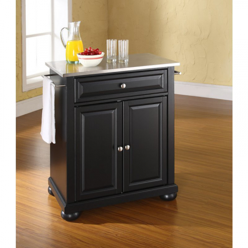 Cuisine Alexandria 28" Kitchen Island in Black Finish with Stainless Steel Top