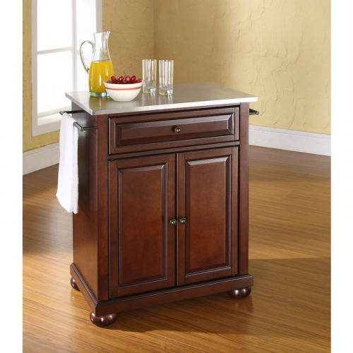 Cuisine Alexandria 28" Kitchen Island in Vintage Mahogany Finish with Stainless Steel Top
