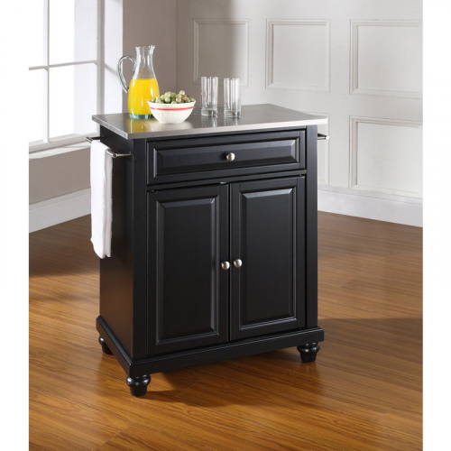 Cuisine Cambridge 28" Kitchen Island in Black Finish with Stainless Steel Top