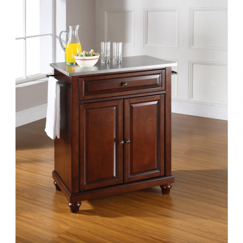 Cuisine Cambridge 28" Kitchen Island in Vintage Mahogany Finish with Stainless Steel Top