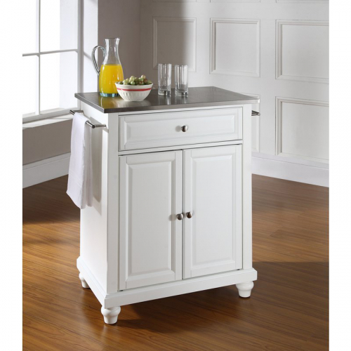 Cuisine Cambridge 28" Kitchen Island in White Finish with Stainless Steel Top