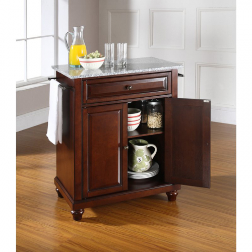 Cuisine Cambridge 28" Kitchen Island in Vintage Mahogany Finish with Salt & Pepper Granite Top