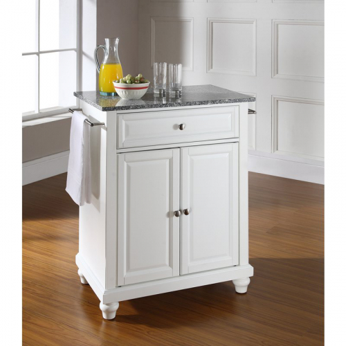 Cuisine Cambridge 28" Kitchen Island in White Finish with Salt & Pepper Granite Top