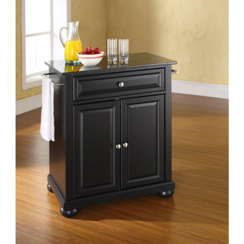 Cuisine Alexandria 28" Kitchen Island in Black Finish with Solid Black Granite Top